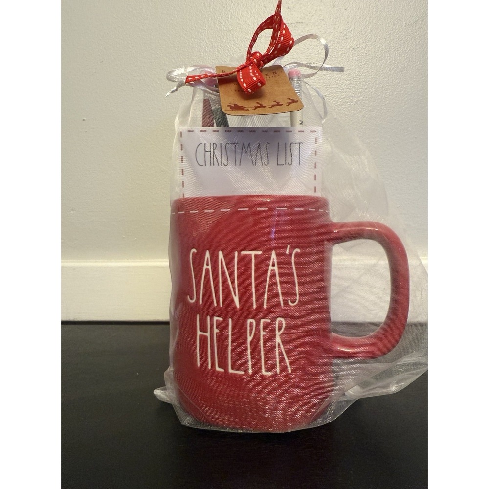 NEW Rae Dunn by Magenta Red SANTA'S HELPER Mug‎ with Christmas List & 3 Pencils